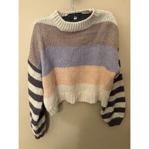 Willow & Wind crop crew neck color block heavy thick sweater